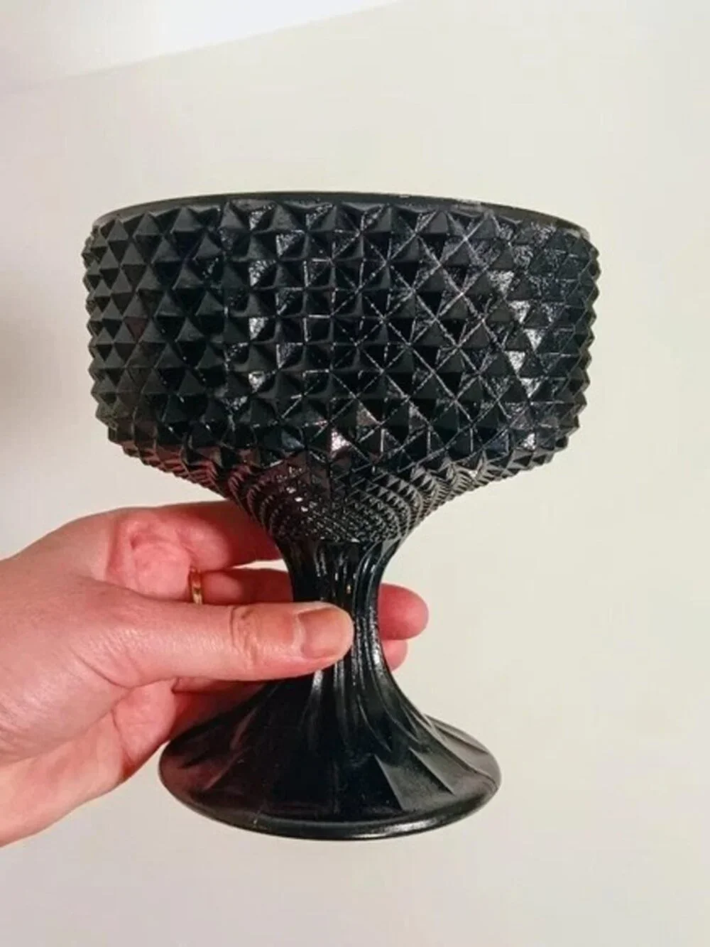 Vintage Indiana Glass Tiara Black Diamond Point Pedestal Compote Bowl Candy Dish